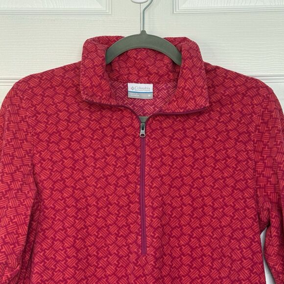Columbia Bright Pink Geometric Print Quarter Zip Fleece Pullover Women’s Size M - Picture 2 of 7